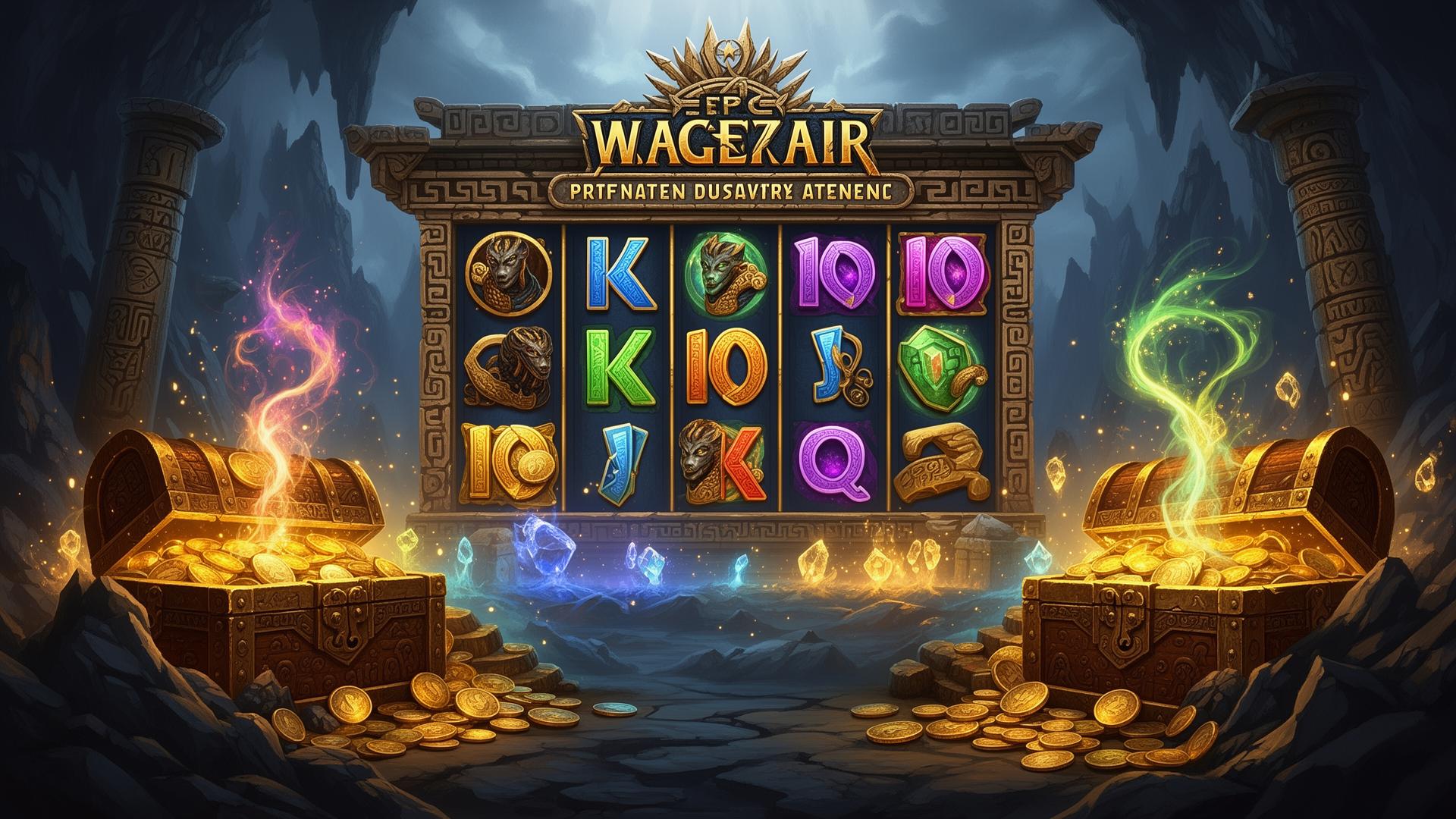 Epic adventure gaming scene with ancient treasures and mystical elements